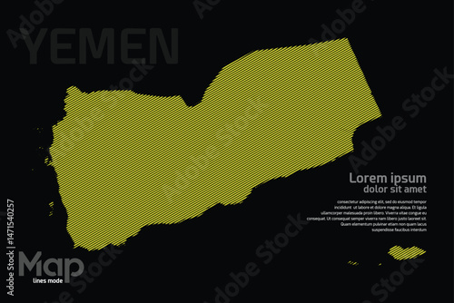 Map of Yemen featuring yellow geographic lines, isolated on a black background. Perfect for various design projects