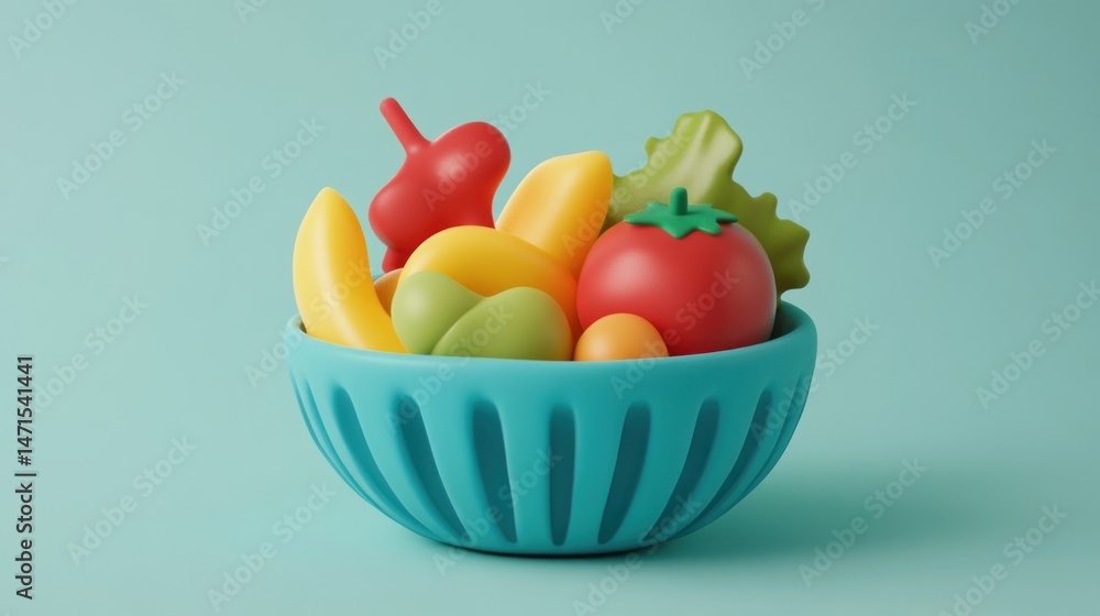 Colorful fruit and vegetable salad in a teal bowl Colorful fruit and vegetable salad in a teal bowl