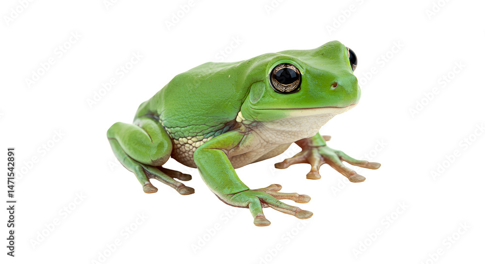 Obraz premium Green Tree Frog on Rainforest Leaf