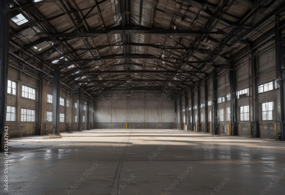 Open industrial space, high ceiling, exposed metal beams and ductwork , raw, ceiling, factory Open industrial space, high ceiling, exposed metal beams and ductwork , raw, ceiling, factory