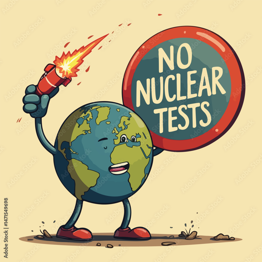 Fototapeta premium Solid color vector designs highlighting anti-nuclear awareness, peaceful protests, and Earth safety for International Day Against Nuclear Tests, promoting global peace and security.