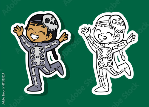 Child in Skeleton Costume for Halloween