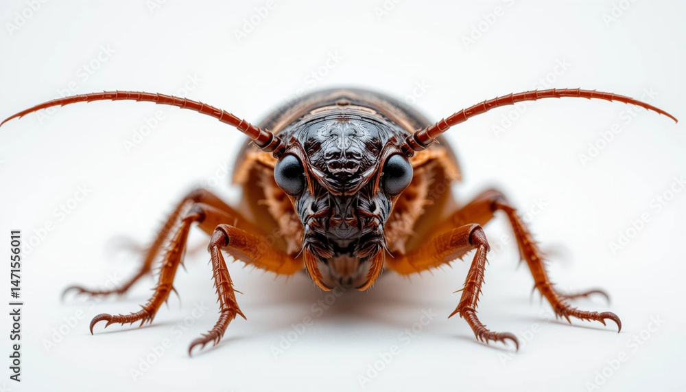 Fototapeta premium Close-up of an Earwig Insect Detailed Macro View on White Background