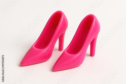 Pink plastic doll high heels shoes on a white background 
