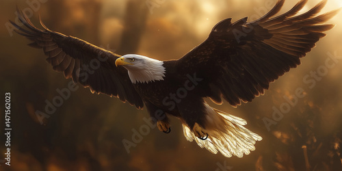 Wallpaper Mural Majestic bald eagle soaring through golden sunlight in a wildlife portrait Torontodigital.ca