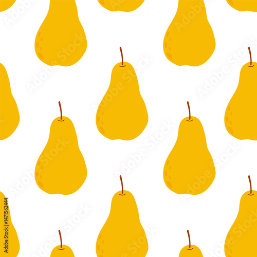 Vibrant pattern featuring yellow pears on a white background ideal for fabric or wallpaper designs