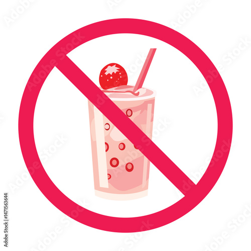 Forbidden sign with sweet drinks icon, no sweet drinks allowed sign, no drinking allowed symbol 