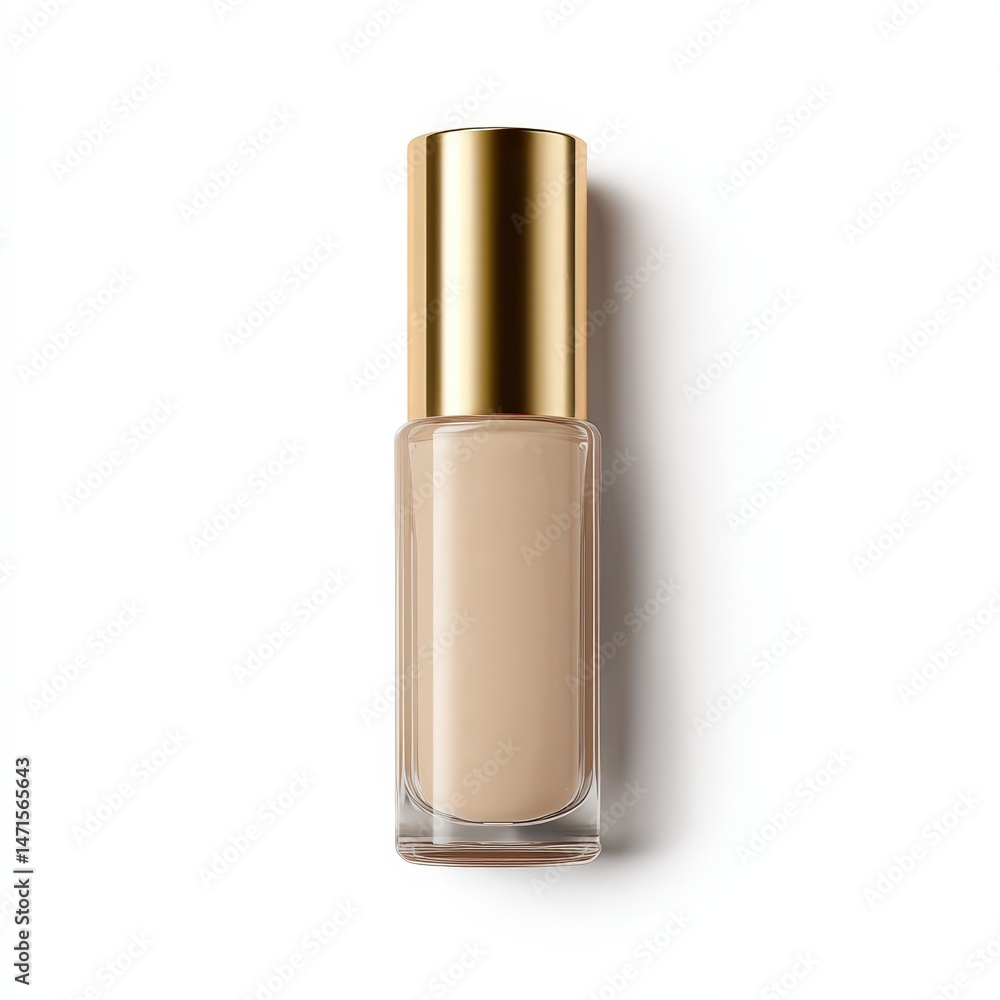 Elegant Beige Liquid Foundation in Glass Bottle with Gold Cap High Quality Makeup Product Shot Elegant Beige Liquid Foundation in Glass Bottle with Gold Cap High Quality Makeup Product Shot