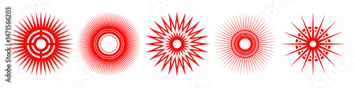 Red earthquake epicenter symbol set