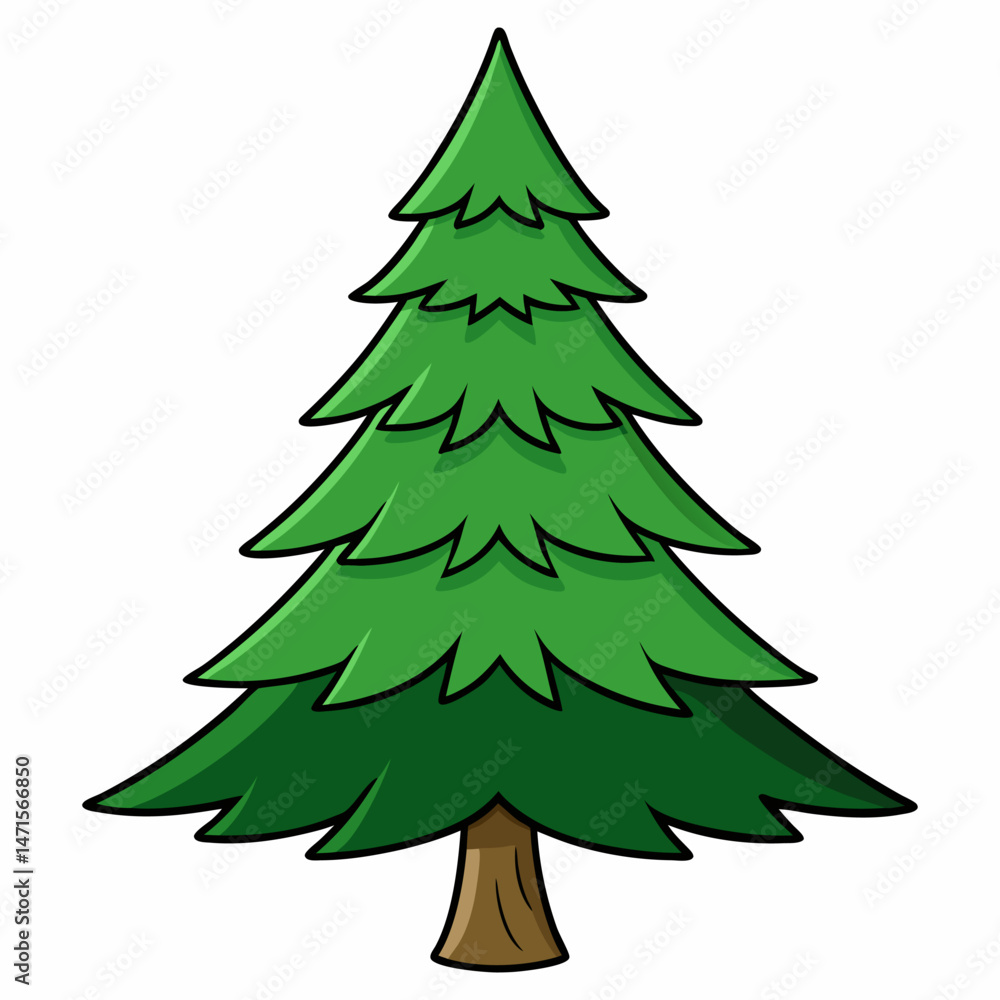 Cartoon pine tree illustration with layered green foliage Cartoon pine tree illustration with layered green foliage