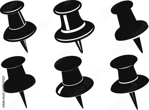 Set of push pin clip silhouette vector illustration