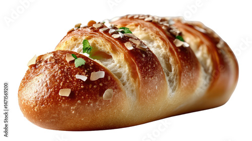 Artisan Bread: An appetizing close-up of freshly baked, golden-brown bread, adorned with delicious toppings and a focus on artisan craftsmanship, it's a celebration of culinary artistry.