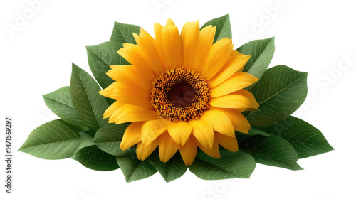 Wallpaper Mural Sunflower Blossom: A radiant sunflower in full bloom, its golden petals and intricate details captivating the eye, surrounded by lush green leaves, evoking the essence of summer's warmth and vitality. Torontodigital.ca