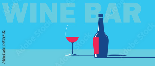 Drink party, festival, booze, bottle of red wine, glass. Chardonnay, cabernet, pinot noir, merlot, alcohol, flat style