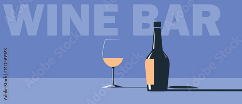 Banner for restaurant, pub, drink party, red wine. Flat design wine bottle, glass, chardonnay, merlot, wine list