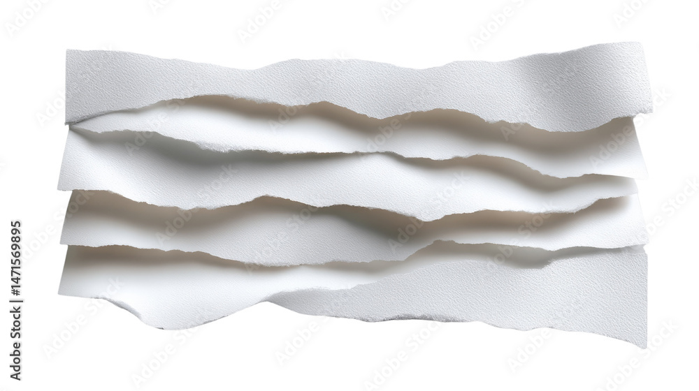 Fototapeta premium Torn paper pieces: Abstract composition of torn paper pieces, with a soft and minimalist aesthetic. Showing the delicate texture and subtle shadow.