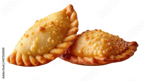Golden Pastries: Close-up shot of two golden, freshly baked pastries, displaying their delicate, textured crusts and inviting shapes