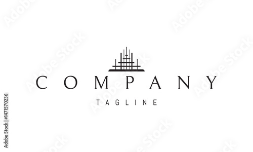 Vector logo with an abstract image of a construction site with scaffolding.