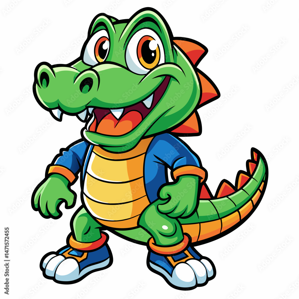 Fototapeta premium cartoon, turtle, animal, illustration, vector, crocodile, green, tortoise, reptile, cute, character, funny, fun, happy, smile, comic, mascot, monster, drawing, dinosaur, alligator, isolated, art, drag