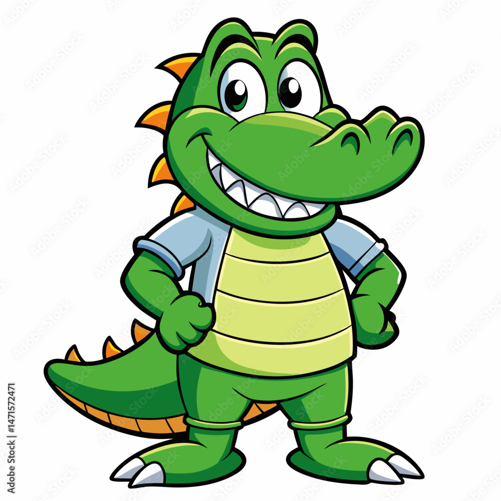 Fototapeta premium cartoon, turtle, animal, illustration, vector, tortoise, crocodile, character, reptile, smile, green, funny, fun, happy, art, comic, dragon, drawing, cute, mascot, alligator, zoo, snake, dinosaur, che