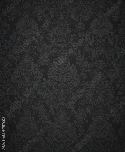 Dark grey damask on charcoal, sophisticated seamless repeat , gothic,  texture