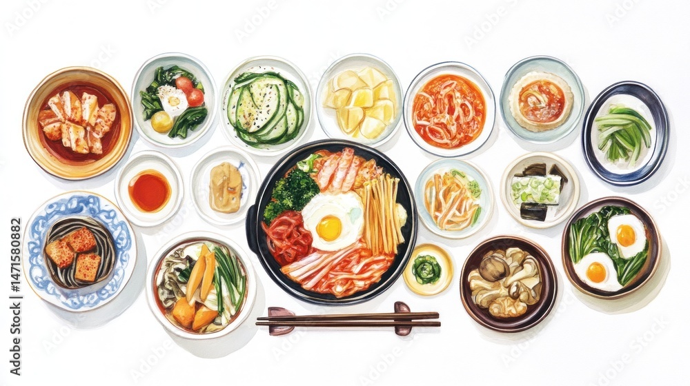 Naklejka premium Colorful Korean Food Platter