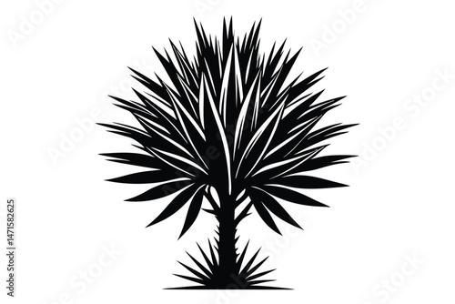 Stylized black silhouette depicts a palmetto plant on a solid white backdrop elegantly