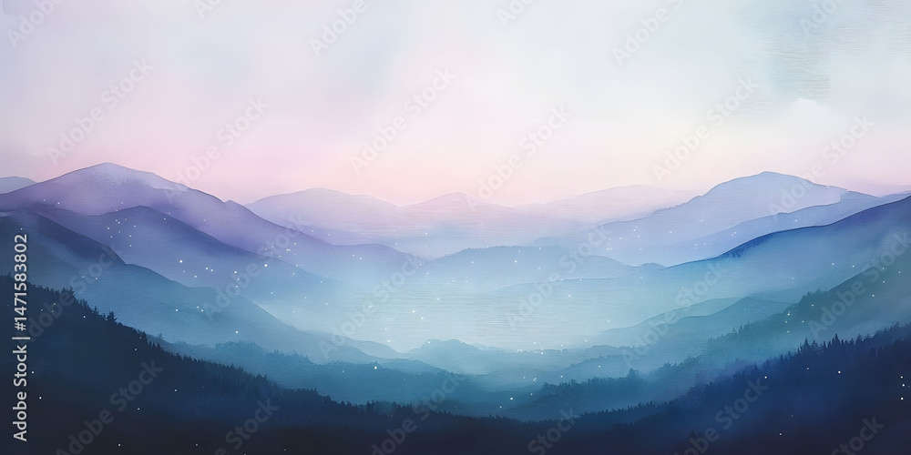 Obraz premium Serene Blue and Purple Mountain Landscape at Sunset