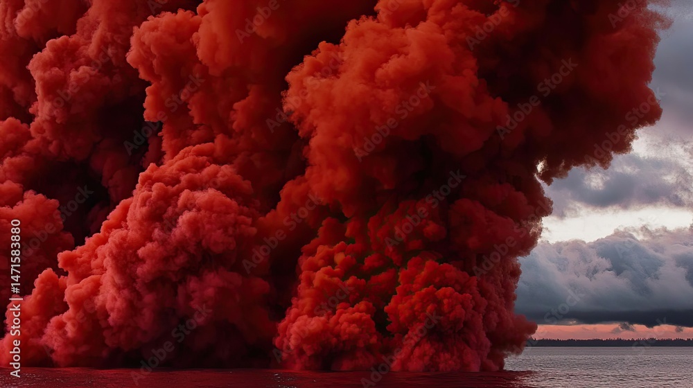 Fototapeta premium Bright red smoke. Warm tones. Smoke, Texture, Intensity