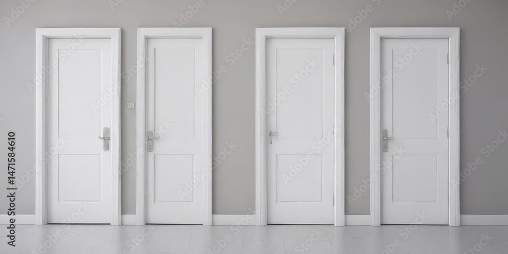 Clean white doors, open & closed, various states, minimal, white Clean white doors, open & closed, various states, minimal, white