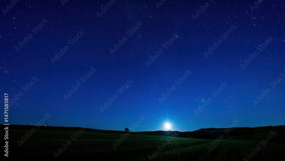 Fototapeta premium Night sky over field at dawn landscape
