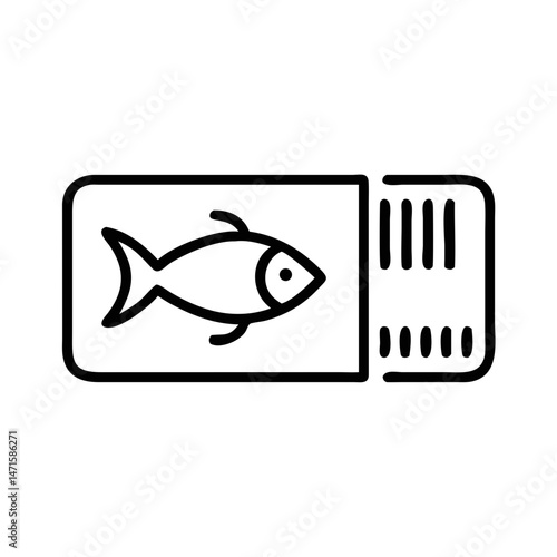 Packaged fish in container with barcode sticker for retail display  