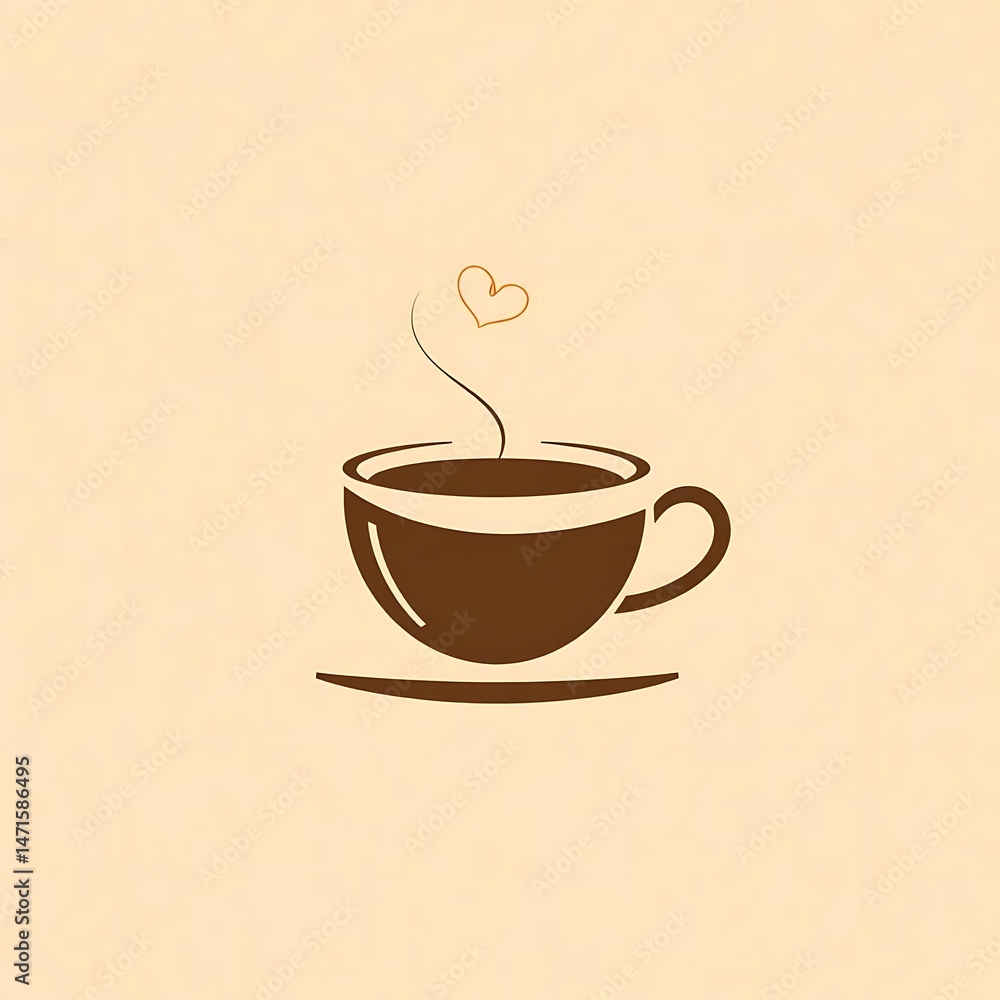 Obraz premium Minimalist Coffee Cup Logo with Heart Steam – Cozy Café Style 