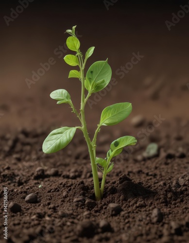 Close-up vibrant green pea sprout emerging from soil,  vibrant,  detail,  leaves