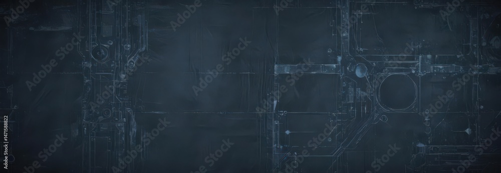 Dark blue blueprint effect, grunge texture on black background Abstract technical design , component, setting Dark blue blueprint effect, grunge texture on black background Abstract technical design , component, setting