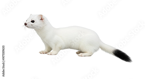Stoat in Winter Coat on Snowy Terrain