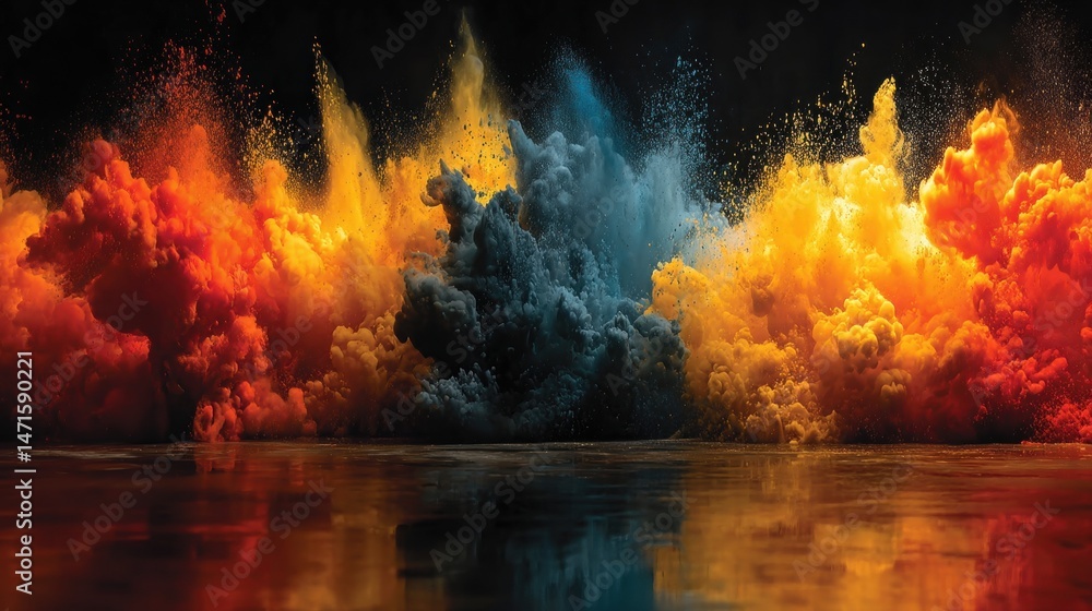 Fototapeta premium Vibrant Orange Blue and Teal Color Explosion Abstract Background Image
