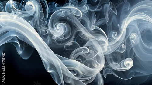 Abstract Smoke Tendrils Dance and Curl in Slow Motion Against a Dark Background