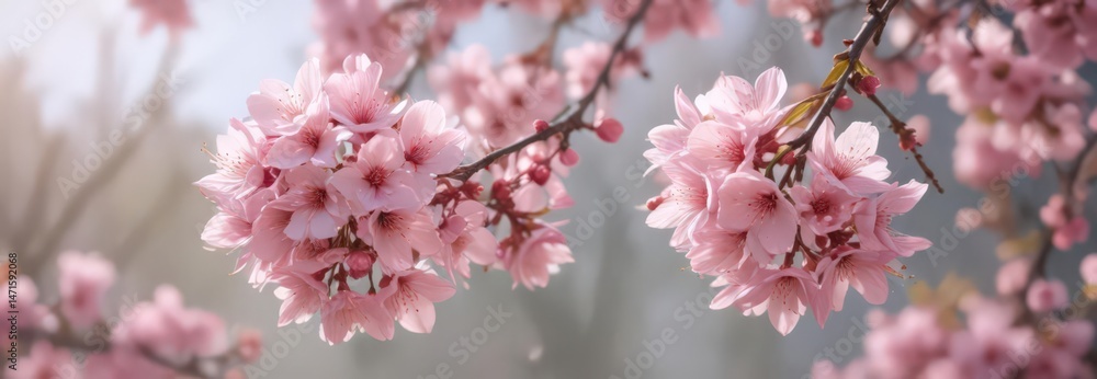 Obraz premium Delicate pink blossoms, soft focus, vibrant hues, summer, feminine