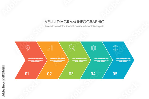 Venn diagram infographic chart template for business 3, 4, 6 parts, options, presentation with venn diagram elements vector illustration.
