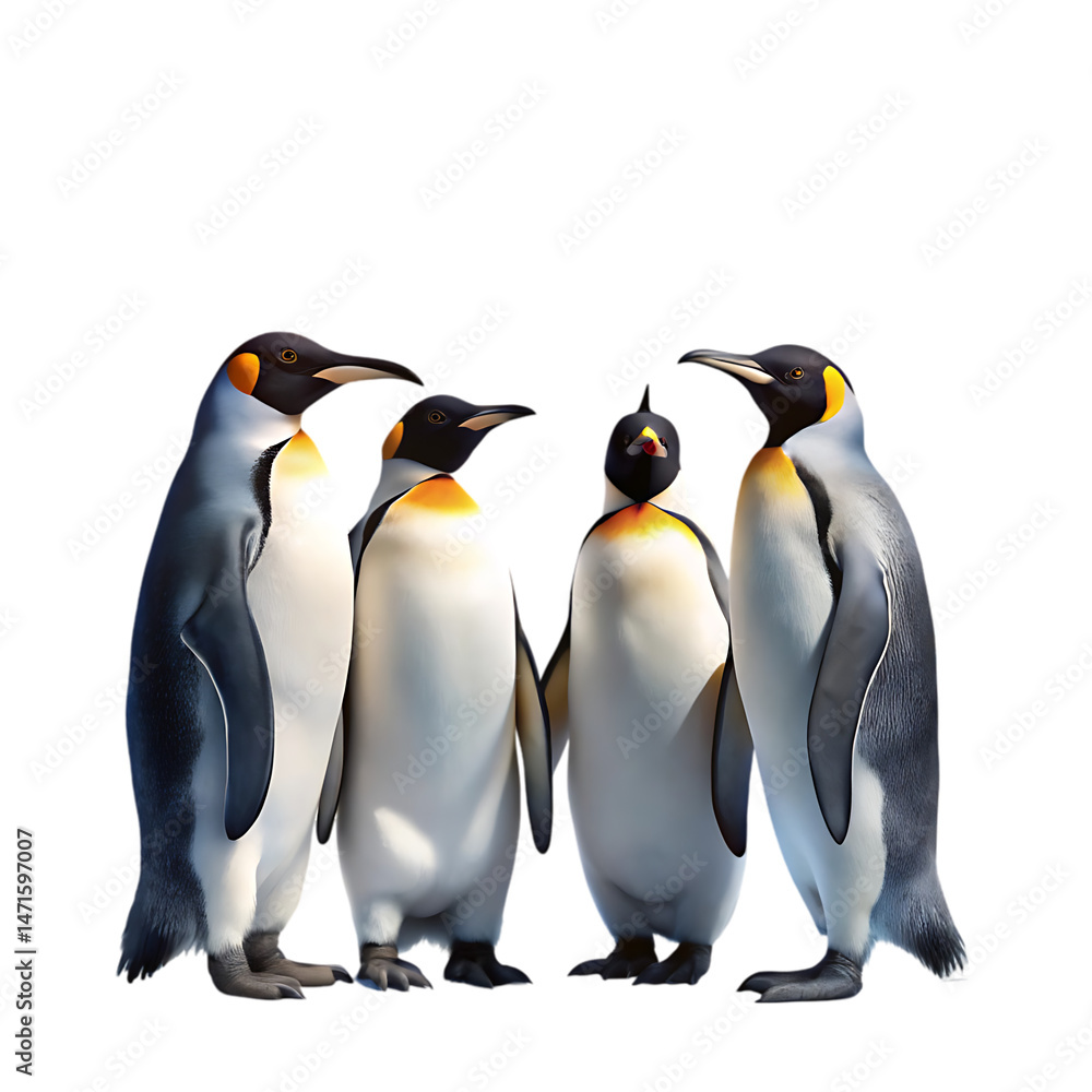 Fototapeta premium Four King Penguins Huddle Together: High-Resolution Image