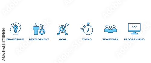Hackathon banner web icon vector illustration concept for design sprint-like social coding event with icon of brainstorm, development, programming, timing, speed, teamwork, and goal