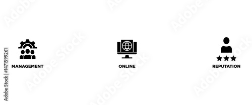 MOR  banner web icon vector illustration concept for online reputation management with icon of internet, browser, winner, trust, favorite, and business