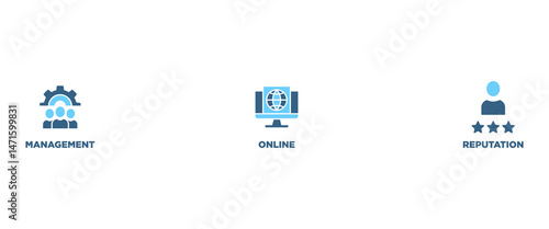 MOR  banner web icon vector illustration concept for online reputation management with icon of internet, browser, winner, trust, favorite, and business