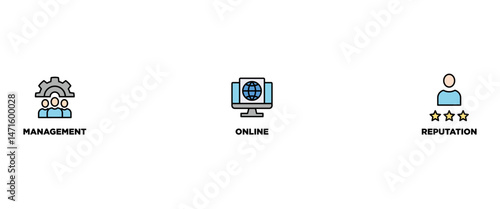 MOR  banner web icon vector illustration concept for online reputation management with icon of internet, browser, winner, trust, favorite, and business