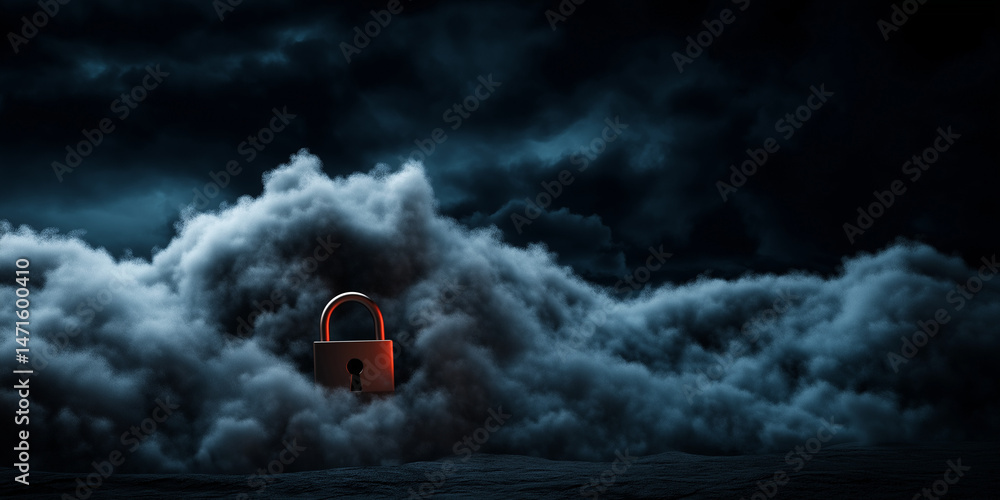 Naklejka premium Mitigating cybersecurity risks through effective management strategies in a cloudy digital environment