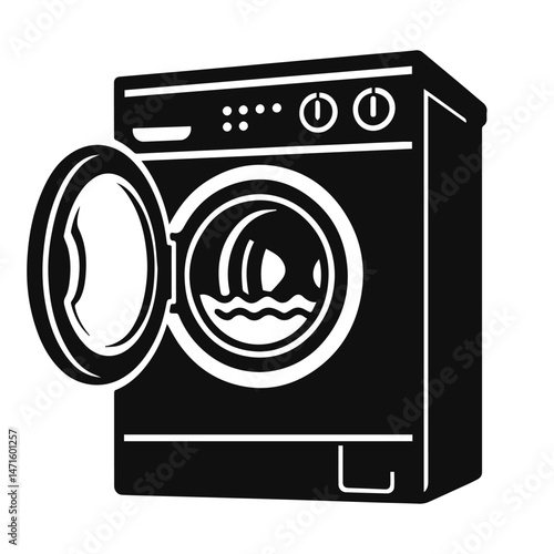 Washing Machine Icon with Open Door Vector Illustration