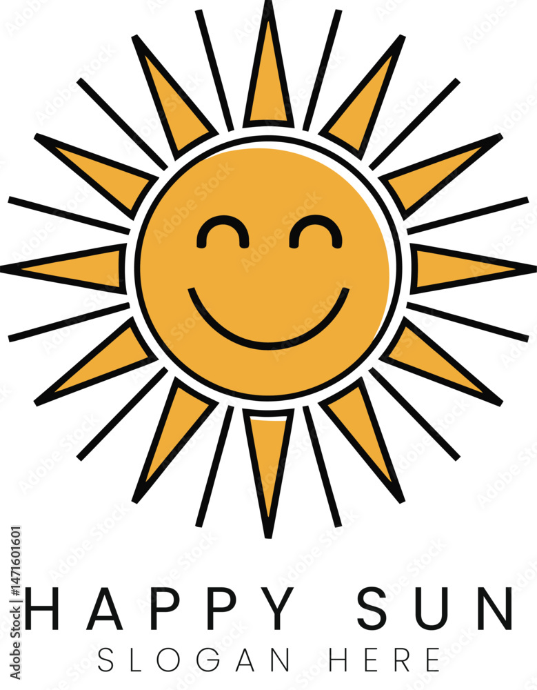 Smiling Happy Sun Icon Design Yellow Rays Warm art logo cute flat line light clean image Smiling Happy Sun Icon Design Yellow Rays Warm art logo cute flat line light clean image