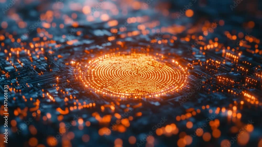 Cybernetic Fingerprint: Glowing Circuit Board Abstract Cybernetic Fingerprint: Glowing Circuit Board Abstract