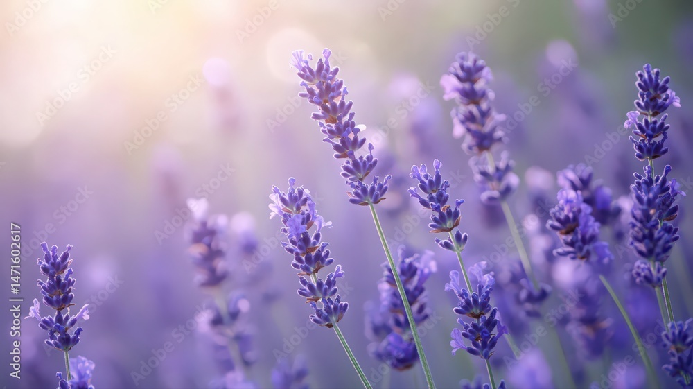 Obraz premium Vibrant Purple Lavender Field at Sunset